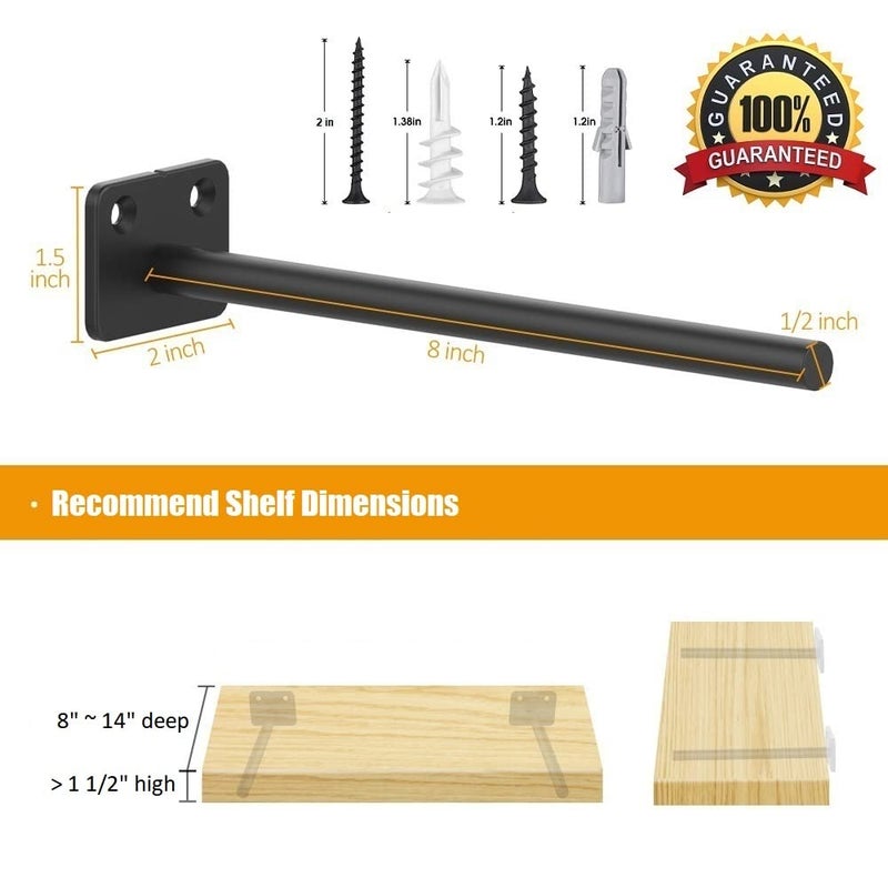 Wengus Floating Shelf Brackets, 8 inch Hidden Shelf Brackets Heavy Duty Blind Shelf Support, 150LBS Load Capacity, 6 Pack Floating Shelf Hardware for DIY Wood Wall Floating Shelves - Image 2